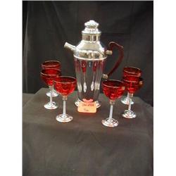 1920S DECO RUBY RED and S.S. 7PC MARTINI SET, BAK