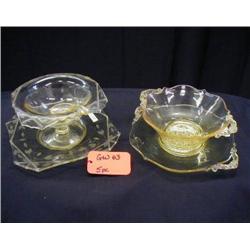 1930S YELLOW ELEGANT GLASS (3) PC MAYONAISE SET, 