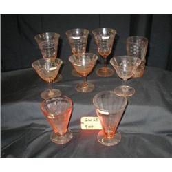 PINK DEPRESSION GLASS INCLUDES (3) FANCY ETCHED W