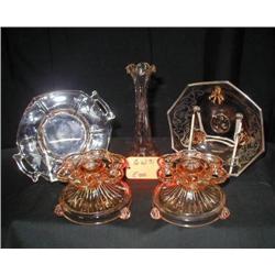1930S PINK DEPRESSION INCLUDES PR. CANDLE HOLDERS