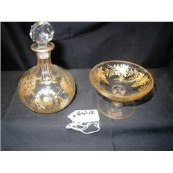 GOLD DECANTER 5 1/2inT W/STOPPER 3in DIA, COMPOTE