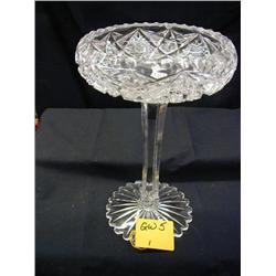 CUT CRYSTAL COMPOTE (W/NICK), 9 1/4in H.,6in DIA.