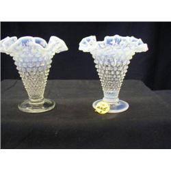 (2)FENTON VASES HOBNAIL IRIDESCENT RUFFLE EDGE 6i