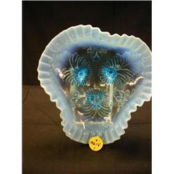 BLUE IRIDESCENT 3 MOLD RUFFLE EDGE FEATHER DESIGN