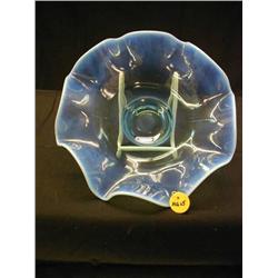 BLUE IRIDESCENT 2 MOLD SCALLOP EDGE 10 1/2in BOWL