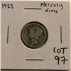 Image 1 : Very Early 1923 Mercury Silver Dime Nice US Coin