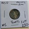 Image 1 : Nice 1943 D Mercury Silver Dime TONED MS Plus High Grade
