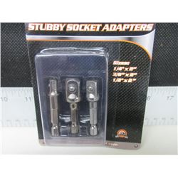 New 3 piece set of Stubby Socket Adaptors / 1/4" - 3/8" and 1/2"