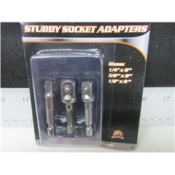 New 3 piece set of Stubby Socket Adaptors / 1/4" - 3/8" and 1/2"