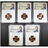Image 1 : 5-LG DATE BRONZE LINCOLN CENTS NGC MS-66 RD