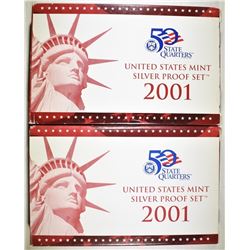 2-2001 U.S. SILVER PROOF SETS IN ORIG BOX/COA