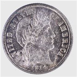 1914-D BARBER DIME, CH BU