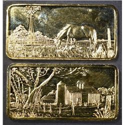 2-HAMILTON MINT GOLD PLATED 1oz SILVER BARS
