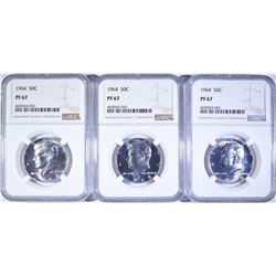 (3) 1964 KENNEDY HALF DOLLARS  NGC PF-67