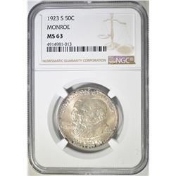 1923-S MONROE COMMEM HALF DOLLAR  NGC MS-63