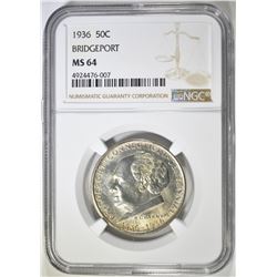 1936 BRIDGEPORT COMMEM HALF DOLLAR NGC MS-64