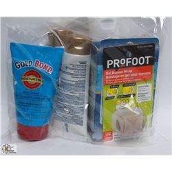 BAG OF ASSORTED FOOT CARE PRODUCTS