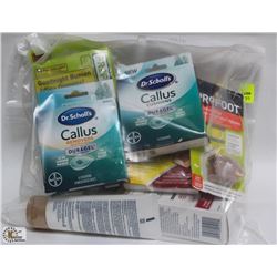 BAG OF ASSORTED FOOT CARE PRODUCTS