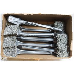 BOX OF BRUSHES WITH LONG HANDLES