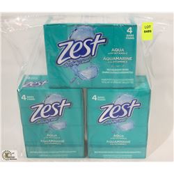 3 PACKS OF 4 ZEST AQUA WITH VITAMIN E SOAP