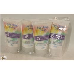 LOT OF 4 LIVE CLEAN BABY 45 SPF SUNSCREEN