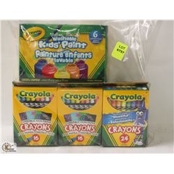 BAG OF CRAYOLA CRAYONS AND WASHABLE PAINT