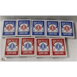 9 DECKS OF BICYCLE PLAYING CARDS