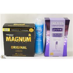 BAG WITH VIBRATOR, CONDOMS AND LUBRICANT