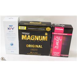 BAG WITH VIBRATOR, CONDOMS AND LUBRICANT