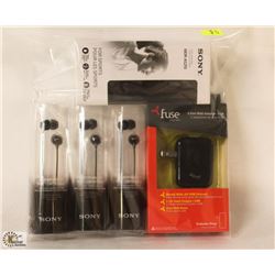 BAG OF ASSORTED SONY HEADPHONES & 2 PORT WALL