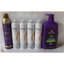 BAG OF DOVE HAIRSPRAYS AND ONE SHAMPOO