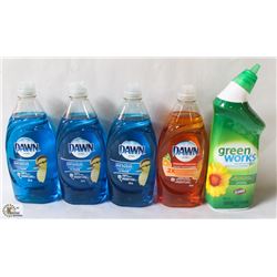 BAG OF ASSORTED DISHSOAPS AND ONE TOILET BOWL