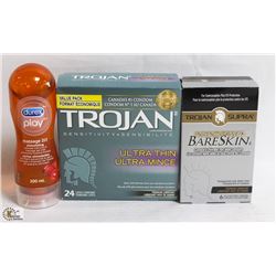 BAG W/ TROJAN CONDOMS AND BOTTLE OF LUBE