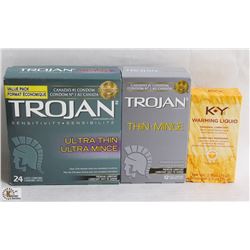 BAG W/ TROJAN CONDOMS AND KY WARMING LIQUID