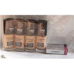 BAG W/ ASSORTED LIQUID FOUNDATION AND 2 LIPSTICKS