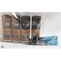 BAG W/ ASSORTED LIQUID FOUNDATION AND 2 GEL