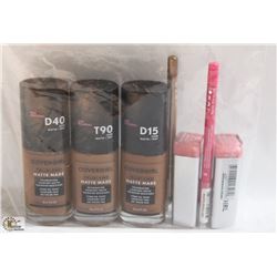 BAG W/ ASSORTED LIQUID FOUNDATION, 2 LIPSTICKS AND