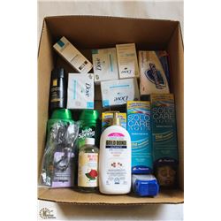 FLAT OF ASSORTED INCL BODY WASH, SOAP, LOTION,