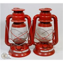 PAIR OF RED CANDLE LANTERNS
