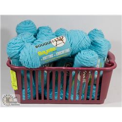 FLAT OF 16 BALLS OF SAYELLE BLUE YARN.