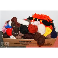 BOX OF ASSORTED WOOL AND COMPLETE SET OF CROCHET