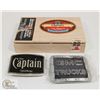Image 1 : CIGAR BOX WITH GMC & CAPTAIN MORGAN BELT BUCKLE.