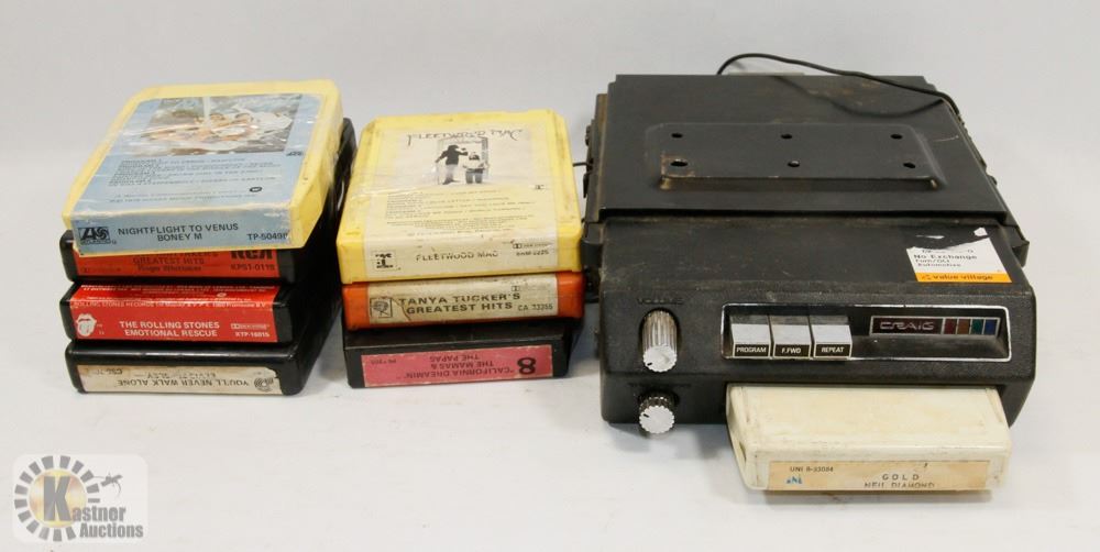 8 TRACK VEHICLE CAR PLAYER AND 8 TRACK CASSETTES
