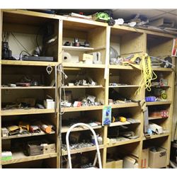 LARGE 16 SECTION WOOD SHELF WITH CONTENTS