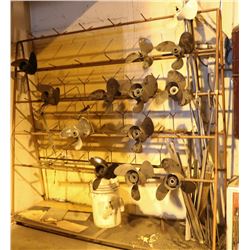 LARGE ROLLING METAL RACK W/ASSORTMENT OF PROPELLER