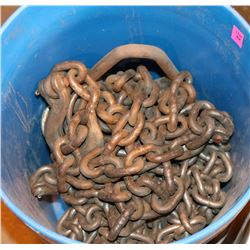 BLUE BUCKET OF CHAIN AND SLINGS