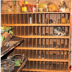SHELF WITH CONTENTS, INCLUDES NUTS, BOLTS,