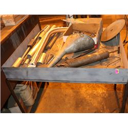 METAL TABLE W/ MISC METAL CONTENTS, 30 X 30 X 34