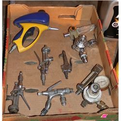 FLAT OF ASSORTED AIR NOZZLES, AND PRESSURE GUAGES