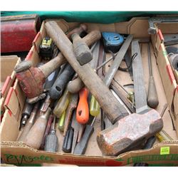 LOT OF VARIOUS HAND TOOLS, INCLUDES FILES, HAMMERS
